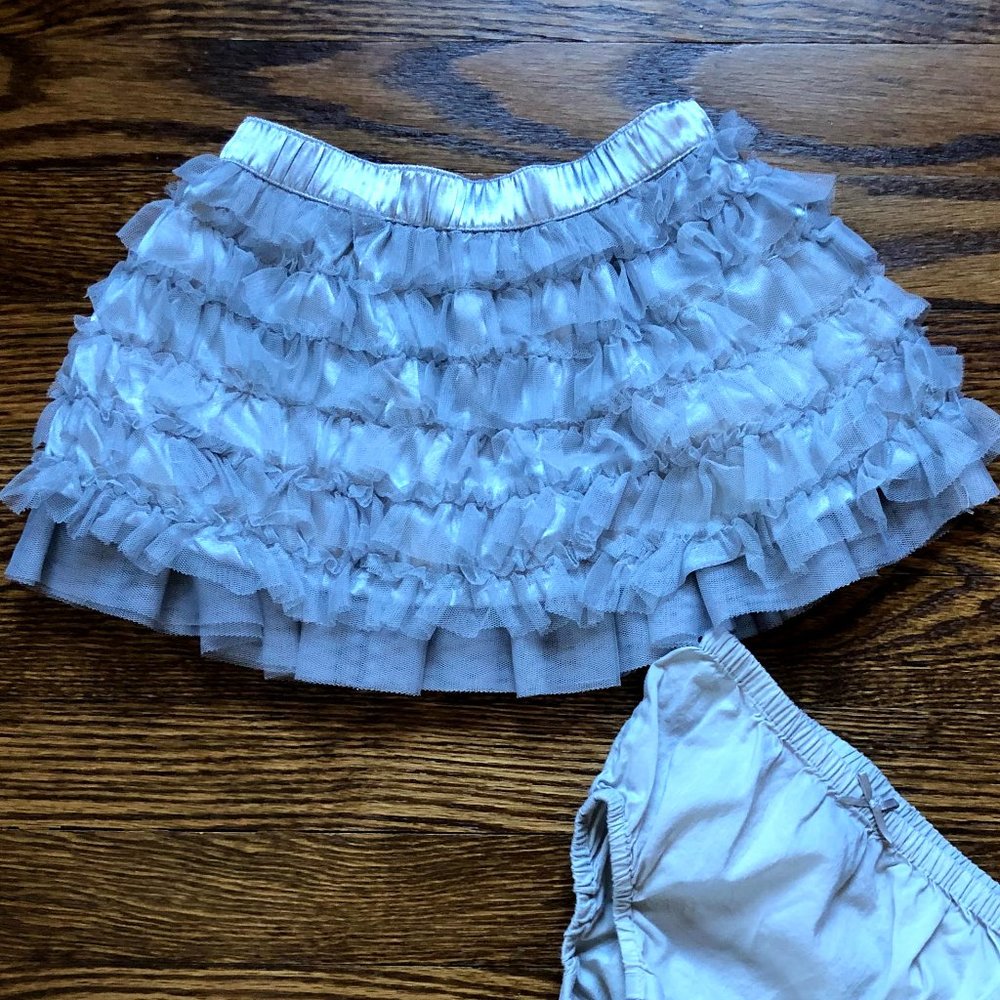 Silver Tulle Ruffle Skirt